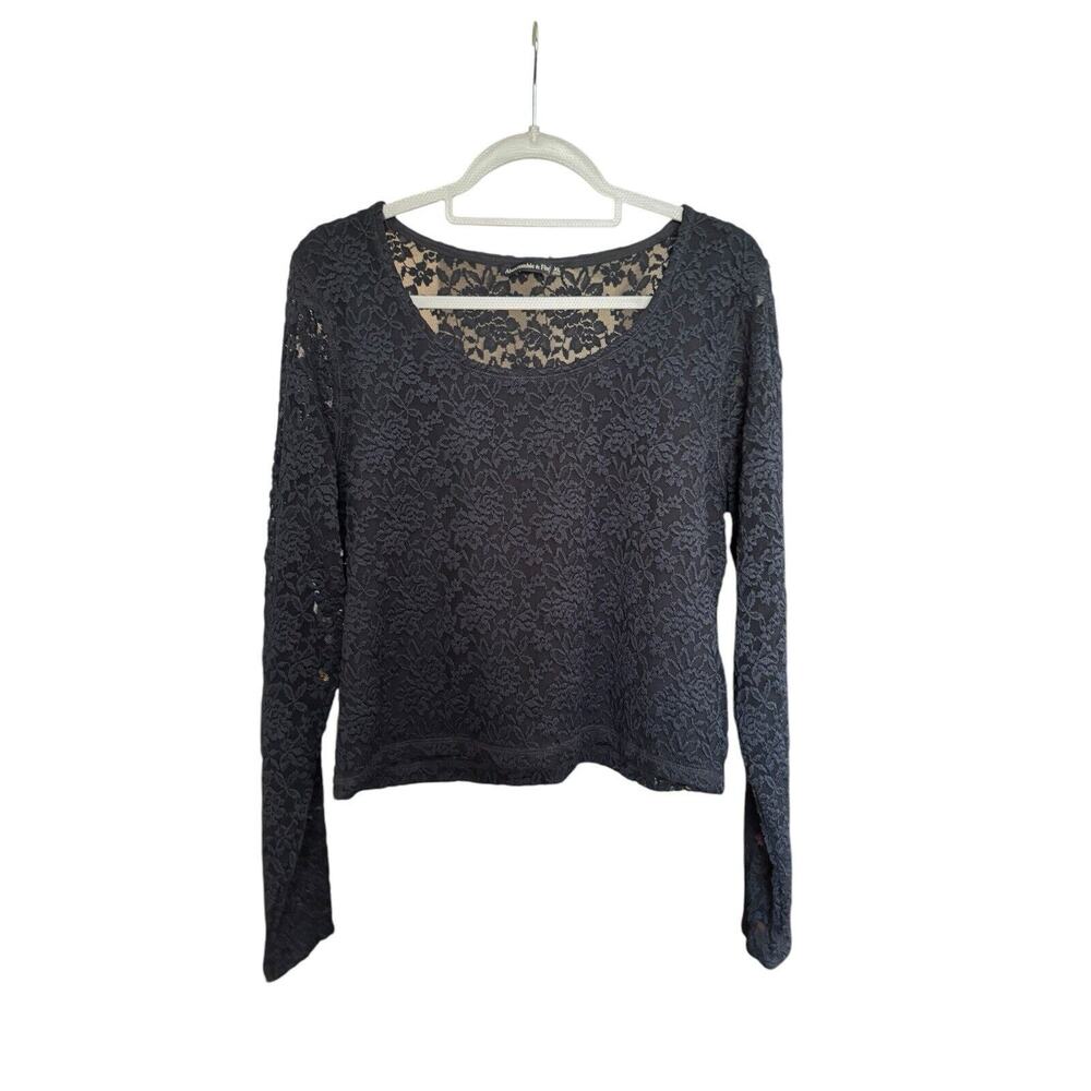 Abercrombie Sheer Black Floral Lace Long Sleeve Top Sz XL/Y2K Bella Swan
